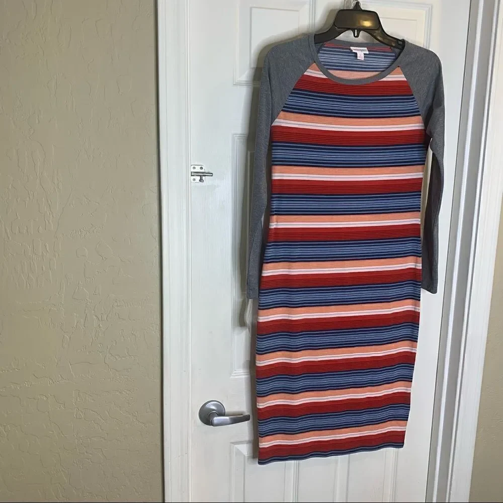 LulaRoe Debbie Multicolored Long Sleeve Striped Dress Size Small NWT